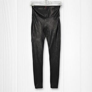 SPANX Faux Leather Snakeskin Shine High Waisted Leggings Black Women's M